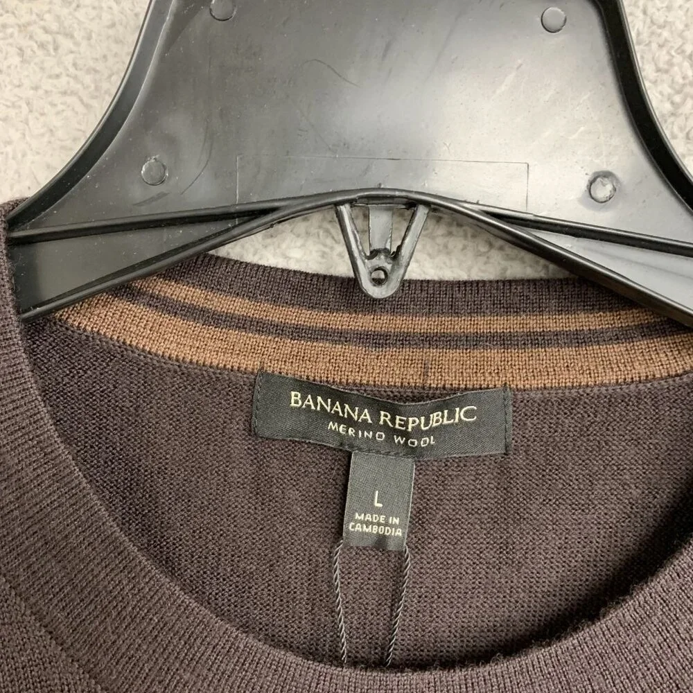 Banana Republic Men's L Merino Wool Crewneck Sweater Brown Lightweight h1877